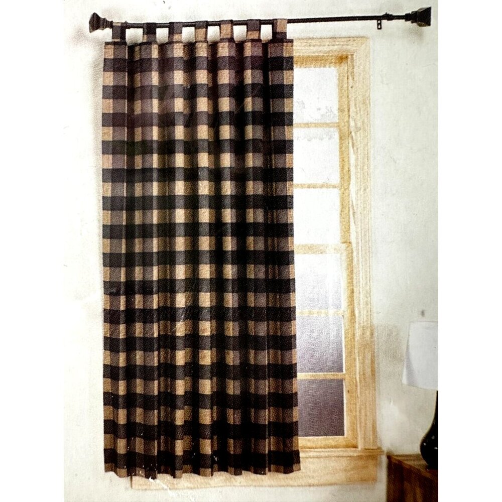 HOME TRENDS One Panel Curtain 54"W x 63"L Suede Brown Plaid Color Polyester NEW